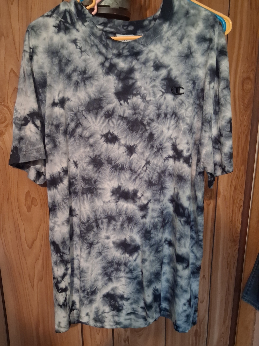 Champion Tie-Dye Short Sleeve T-Shirt in Blue and Gray